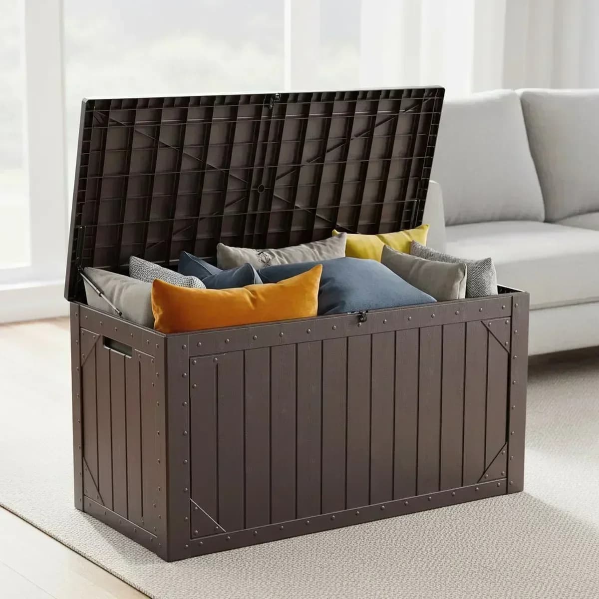 Large Waterproof Patio Storage Deck Box Resin Outdoor Garden Tool Container Organizer