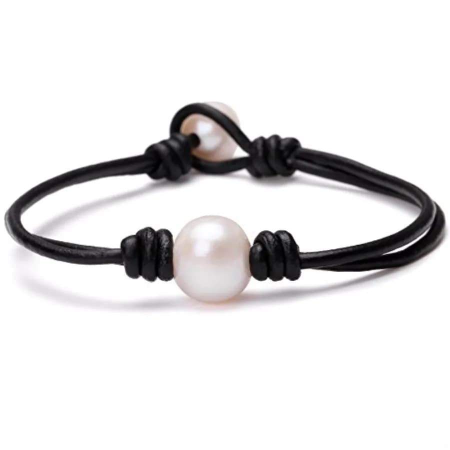 Quality Assurance Aobei Pearl Single Cultured Freshwater Pearl Bracelet Handmade Leather Pearl Jewelry for Women 7''
