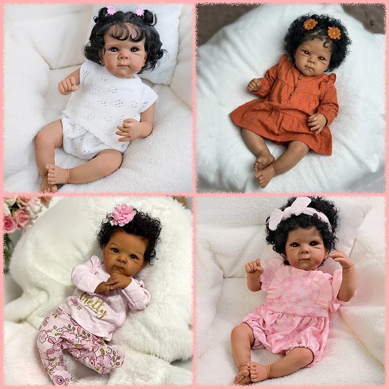 18inch Multiple Styles Choose Dark Skin Bettie Soft Cloth Body Cuddly Lifelike Newborn Reborn Doll 3D Skin with Hand root Hair