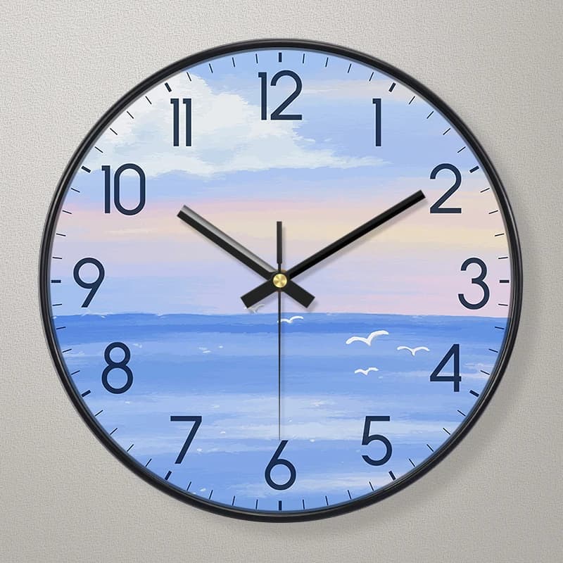 Orologio da Parete Stile Arte Costiera, Tramonto Oceanico con Gabbiani, Silenzioso, per Gestione del Tempo, Ufficio, Soggiorno, Camera da Letto, Decorazione d'Interni