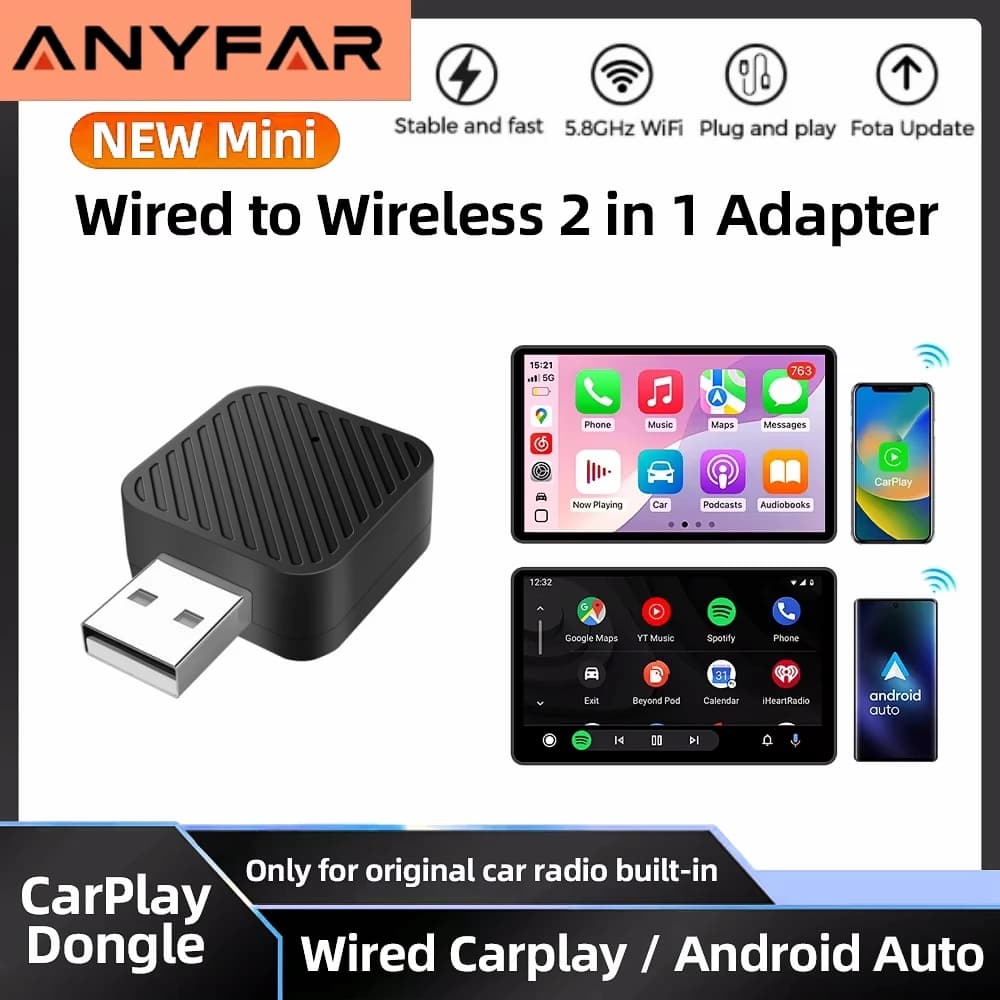 2026 Upgraded 2-in-1 Wireless CarPlay & Android Auto Adapter, Plug & Play Compatible with iPhone & Android Smartphones