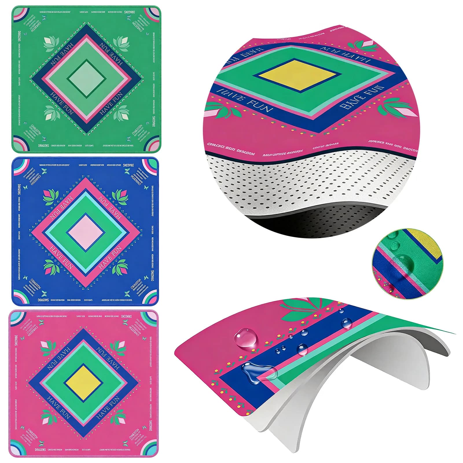 Tappetino per Mahjong da 32,4 pollici con borsa per il trasporto, tappetino da gioco multiuso, copertura antiscivolo e fonoassorbente per Mahjong, carte, giochi da tavolo.