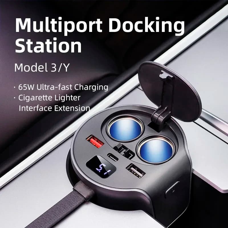 Adatto per la stazione d'accueil Tesla Model 3/Y Hub USB Conversione della stazione d'accueil Hub 65W Accessori di ricarica rapida