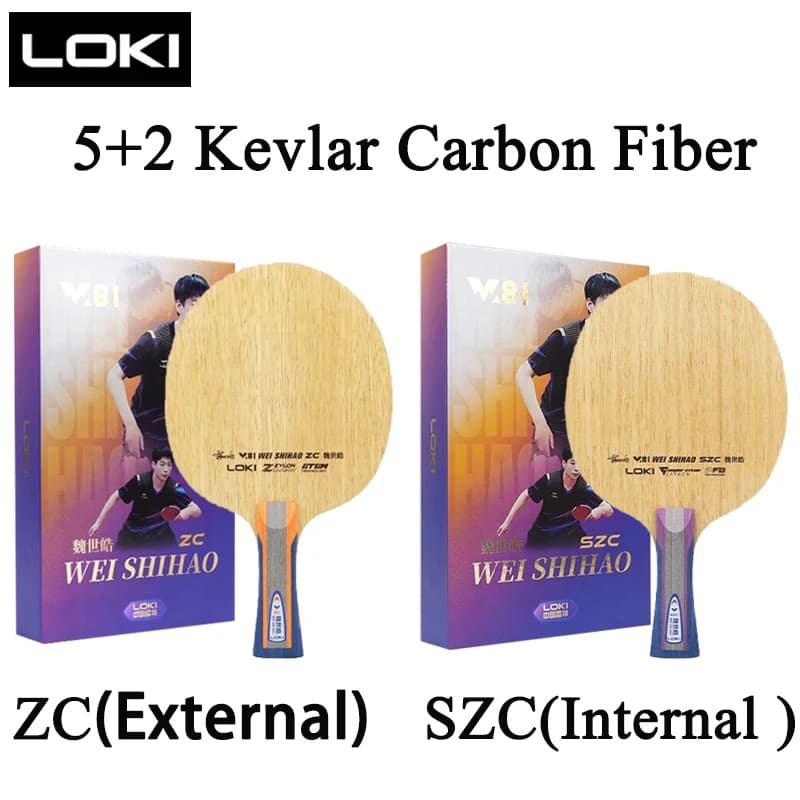 Ping Pong LOKI Series W81 ZC SZC with Carbon Fiber Surface Kevlar 5+2 External/Intern and Surface in Limba
