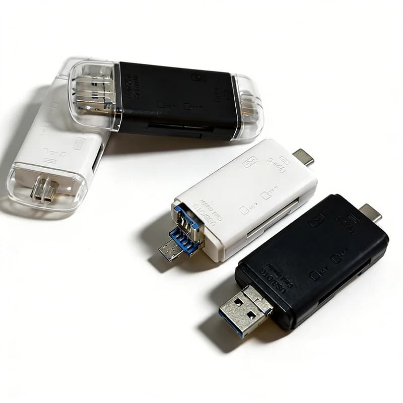 1/5/10PCS Lettore di schede USB 2.0 Micro USB 6 in 1 OTG multifunzione per schede di memoria, schede SD e schede per fotocamera