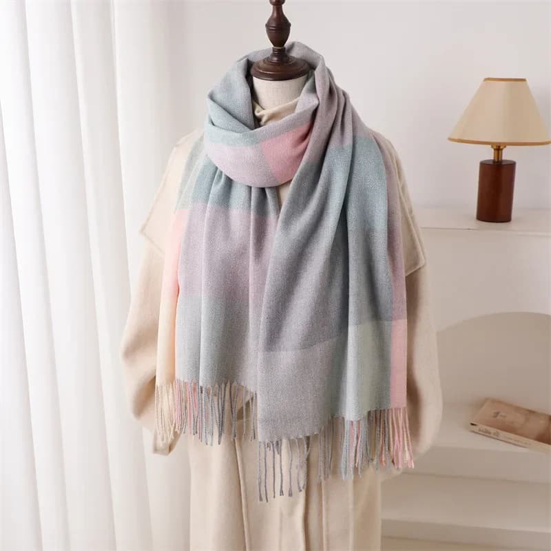 Sciarpa invernale da donna con griglia colorata Sciarpa calda addensata in cashmere Moda all'aperto Nappe di lusso Pashmina Lady Wrap Sciarpe antivento