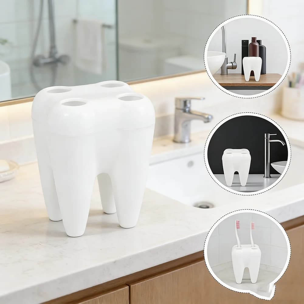 1 porta spazzolino da denti in plastica multifunzionale creativo e carino a forma di dente, dispositivo di stoccaggio per il bagno, contenitore per spazzolini da denti