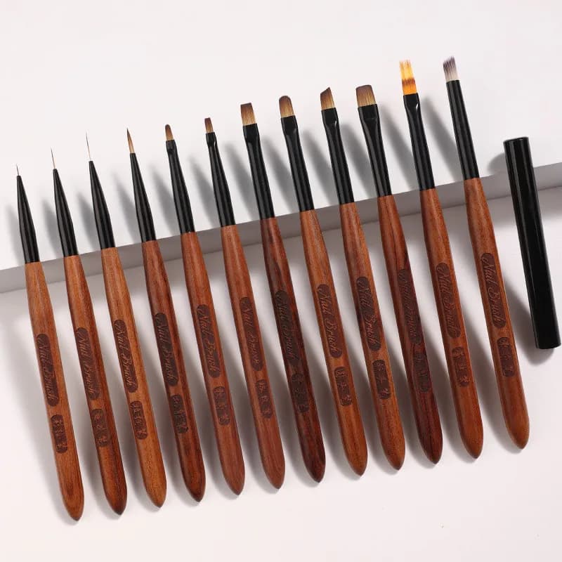 1/12 Pezzi Pennelli per Unghie con Manico in Legno di Sandalo per Manicure, Linee, Pittura Sfumata, Gel UV, Estensione e Disegno