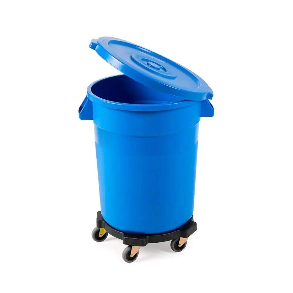 Bidone per Rifiuti Commerciale Rotondo Blu, 20 Galloni, con Coperchio e Carrello, Contenitore per Riciclaggio, Bidone per Rifiuti da Cucina, Barile in Plastica, Bidone per Rifiuti da Giardino, per Esterni