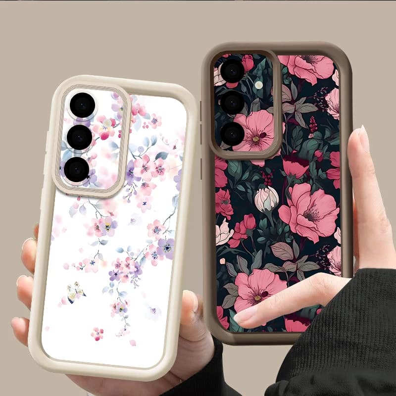 Silicone Phone Case For Samsung Galaxy S26 S25 S24 S23 Ultra S25 S24 FE A57 A56 A37 A17 A55 A27 A36 A35 Pink Flowers Print Cover