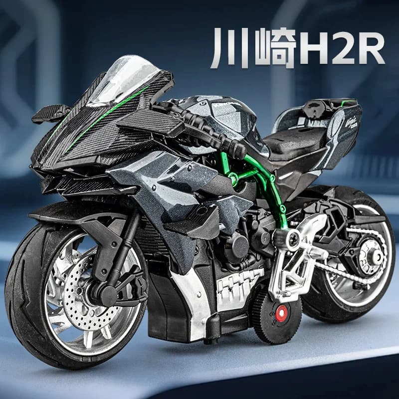 Modellino Moto H2R in Lega 1:14, Diecast con Funzione Pull-Back, Suoni e Luci, Simulazione Realistica, Regalo per Ragazzi, Ornamento da Collezione