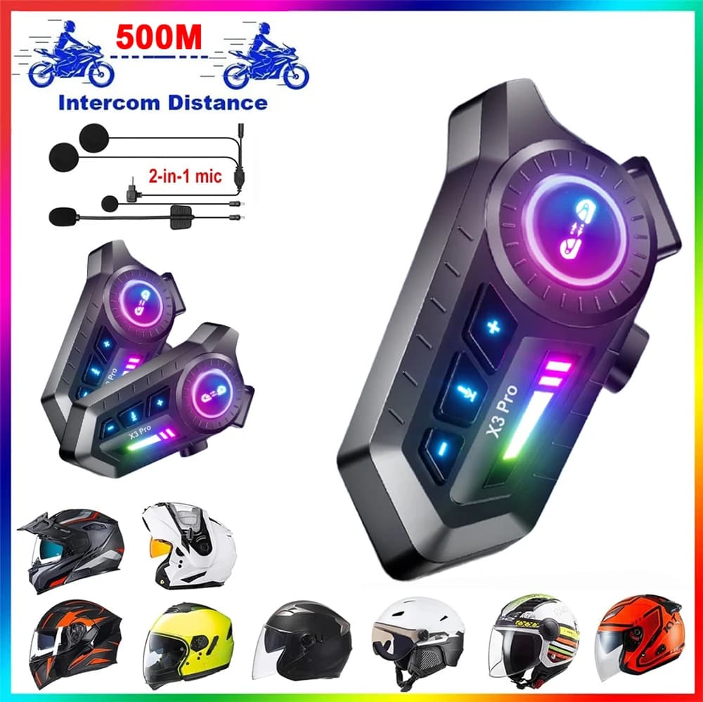 1/2pcs X3 pro Bluetooth 6.0 Casco Moto Citofono 500M Interfono Senza Fili Intercomunicador 1000Mah Moto Walkie Talkie