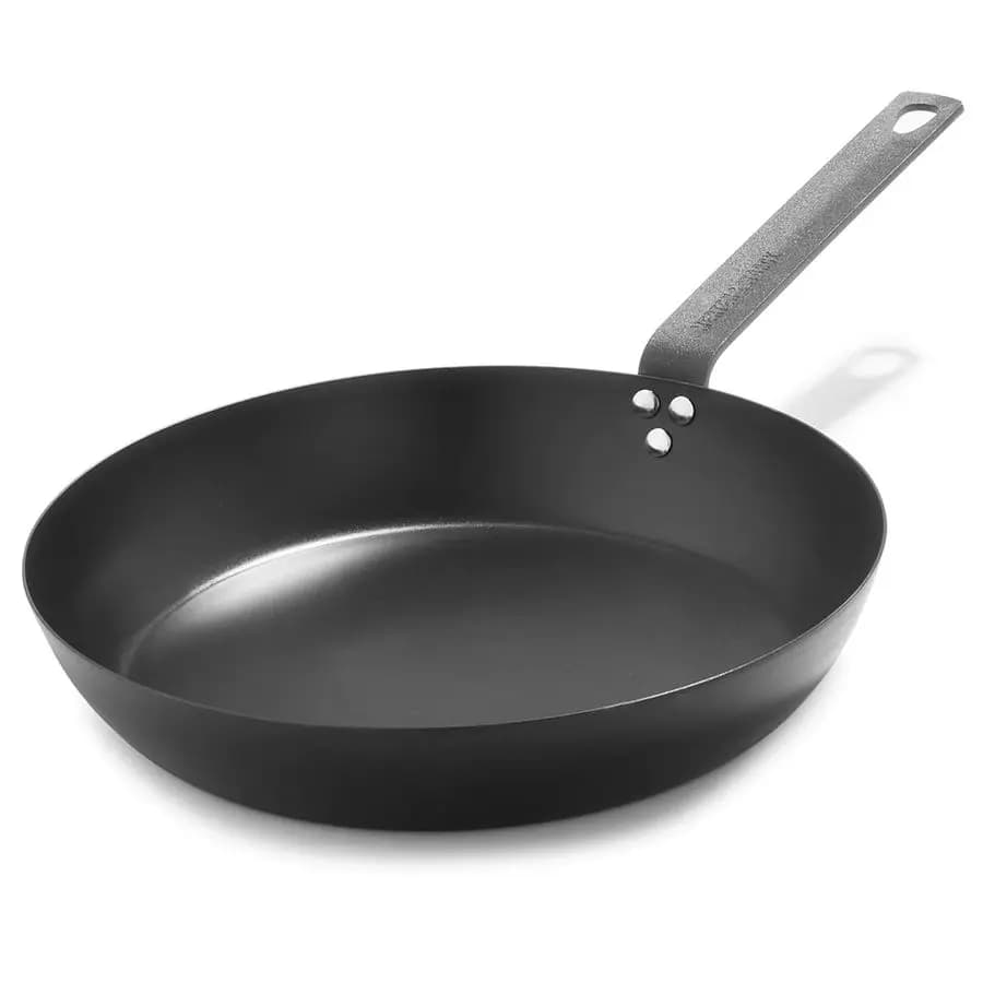 Padella in Acciaio al Carbonio Pretrattata da 12 Pollici, Utilizzabile su Induzione, Fornello e Griglia, Durevole, Riscaldamento Uniforme, per Arrostire e Grigliare