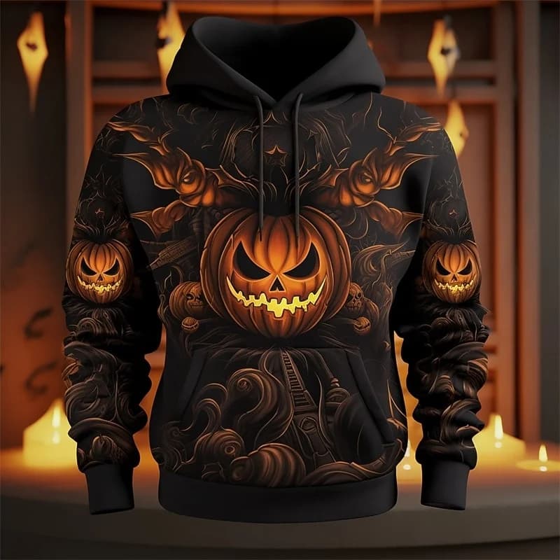 Felpa con cappuccio grafica zucca di Halloween per uomo Felpa stampata 3D albero appassito Pullover casual autunnale Felpe con cappuccio a maniche lunghe Top