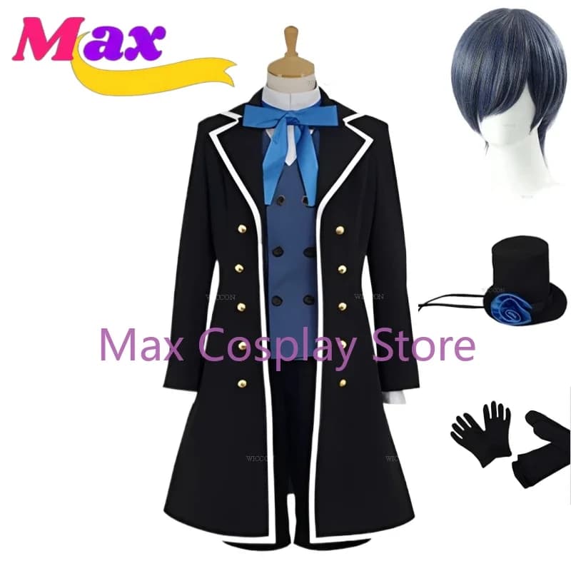 Max Kuroshitsuji Black Butler S2 Ciel Phantomhive Cosplay Costume Wig Uniform Black Suit Hat Wig Anime 2024 New