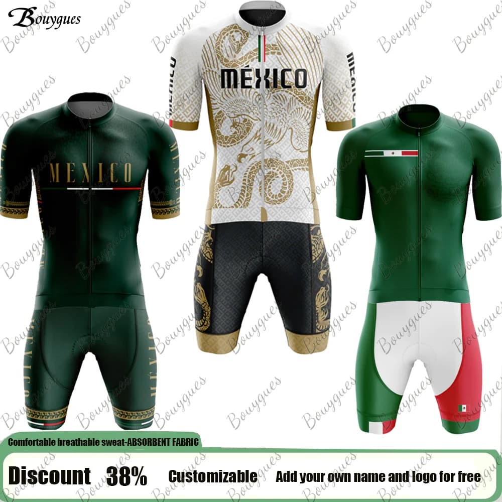 2023 NEW Mexico Knit from Cycling Short Sleeve Set Shorts with Braids Ropa Cycling Bike Jersey Uniform Men's Clothing