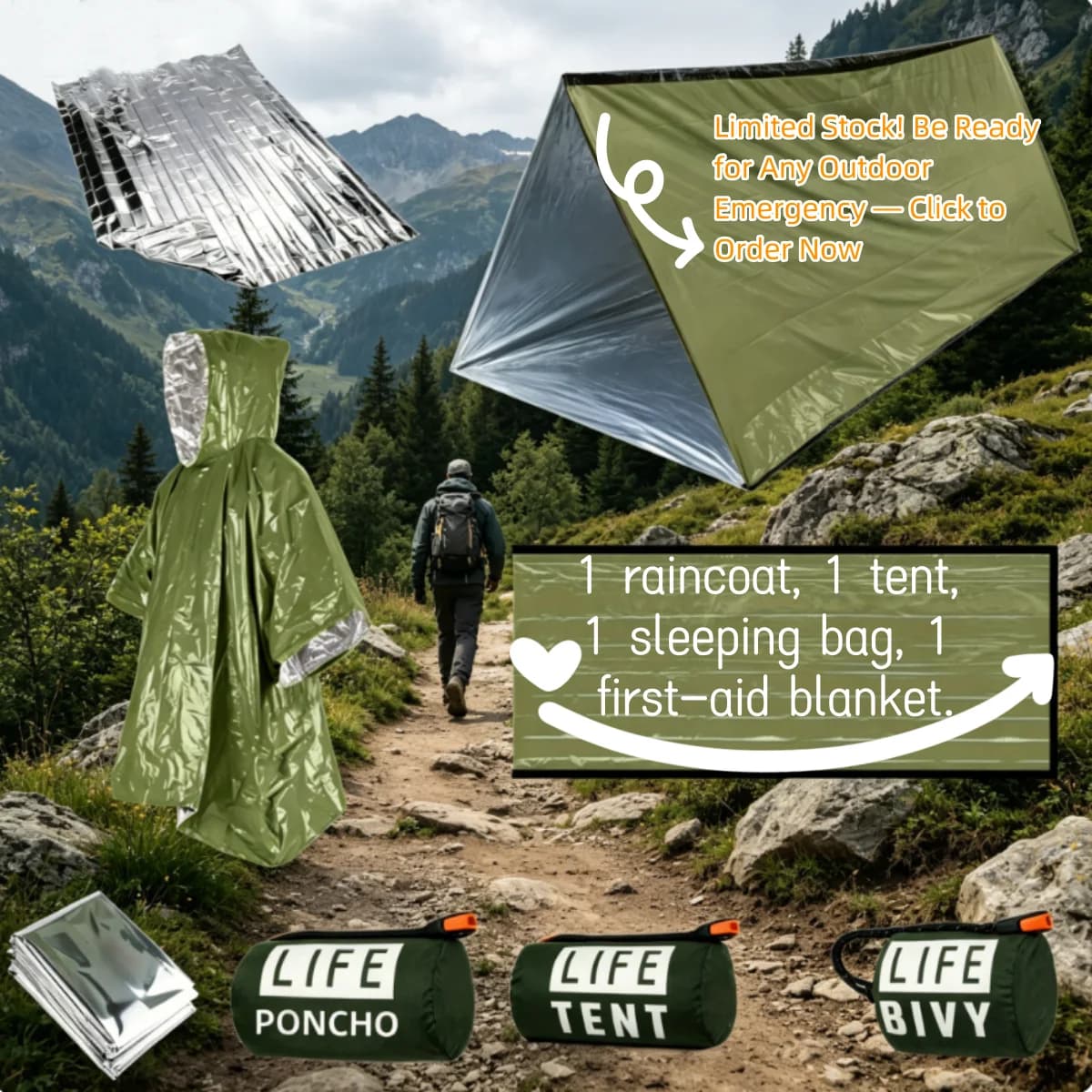 Coperta termica di emergenza per esterni, tenda impermeabile, sacco a pelo, forniture per la sopravvivenza