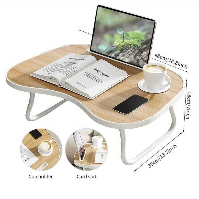 Scrivania per laptop pieghevole versatile con portabicchieri e supporto per telefono, vassoio da letto portatile per colazione, ideale per leggere e scrivere a pavimento
