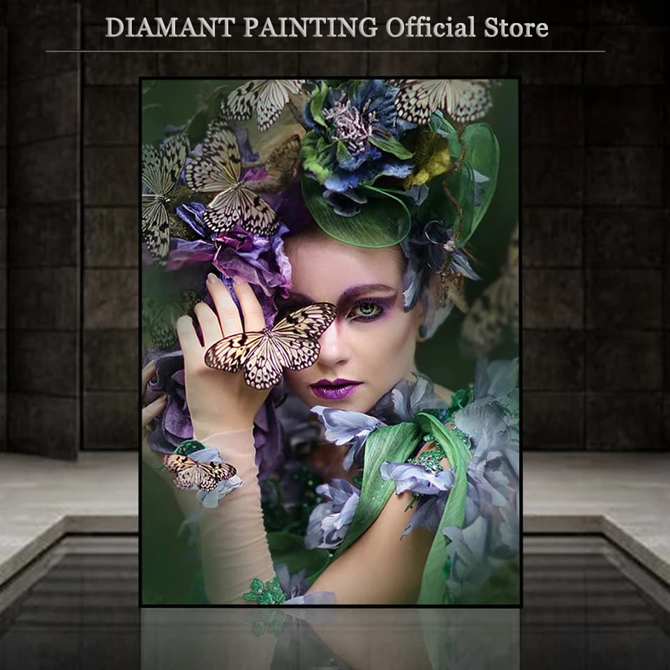 Diamond Mosaic Set For Embroidery Cross Butterfly Woman 5D Diamond Painting Full Drill Portrait Needlework Home Decor Gifts Art