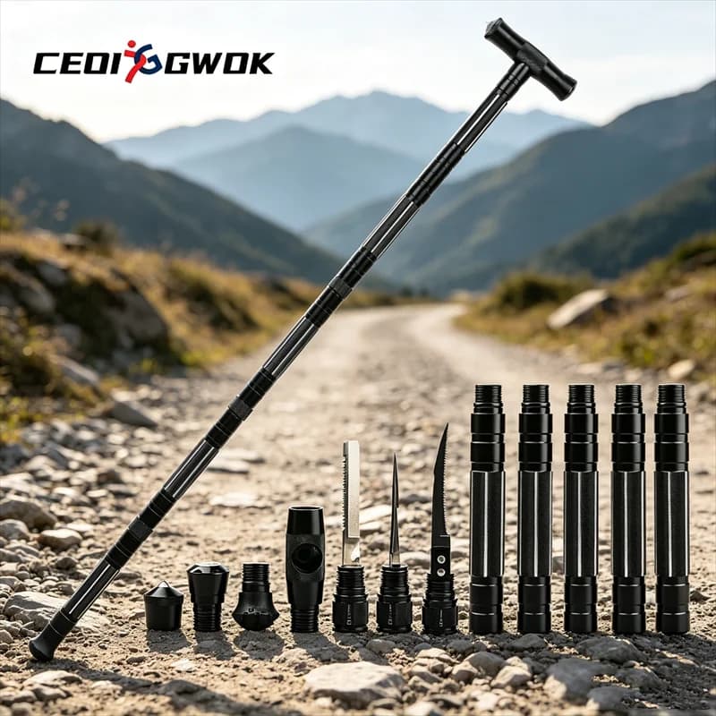 CEOI GWOK Multifunction Adjustable Walking Cane Sturdy Trekking Poles with Straight T Grip for Seniors Hiking Walking Sticks