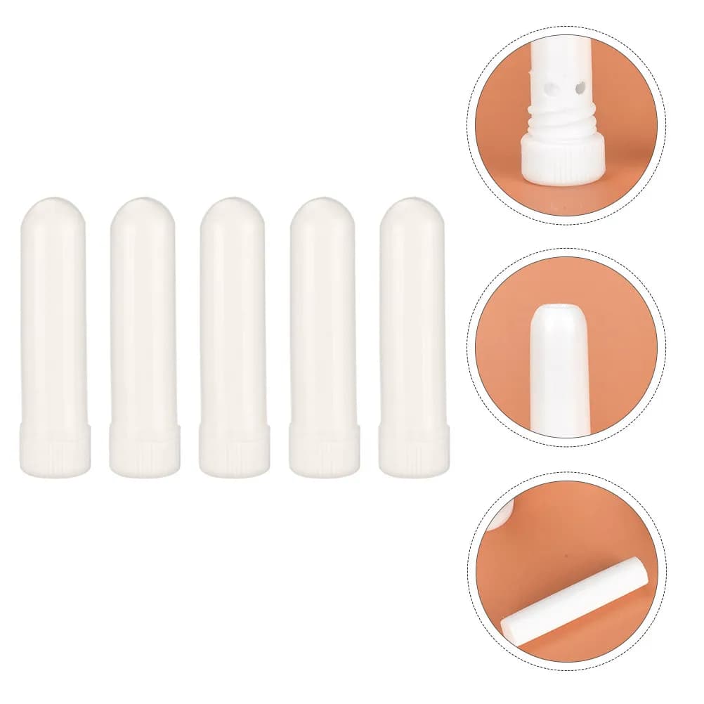 5Pcs Refillable White Essential Oil Nasal Inhaler Tubes for Aromatherapy on-The-Go Portable Breathing Relief Cool Fresh Nasal