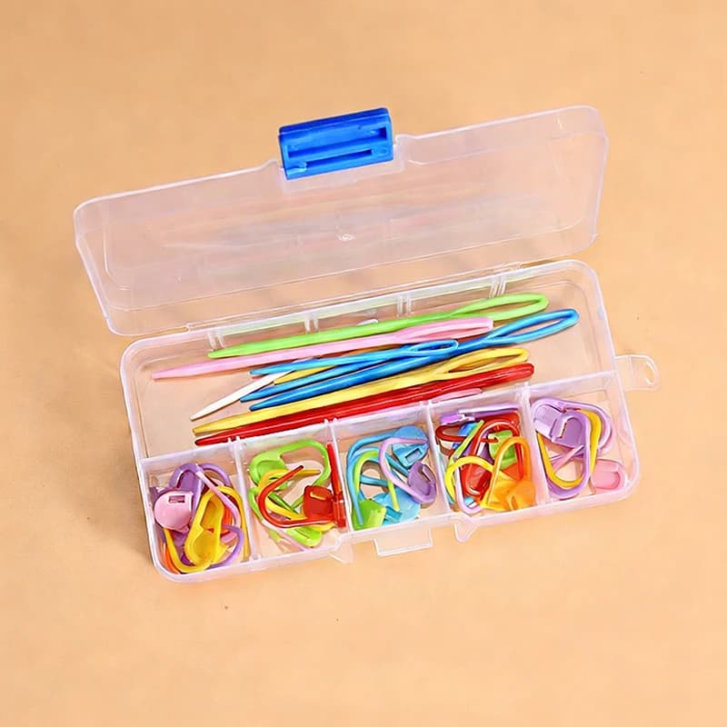 20PCS Knitting Needles 50PCS Small Buckle with Storage Box Set Crochet Accessories Random Color​s DIY Craft Embroidery Tools ZYF