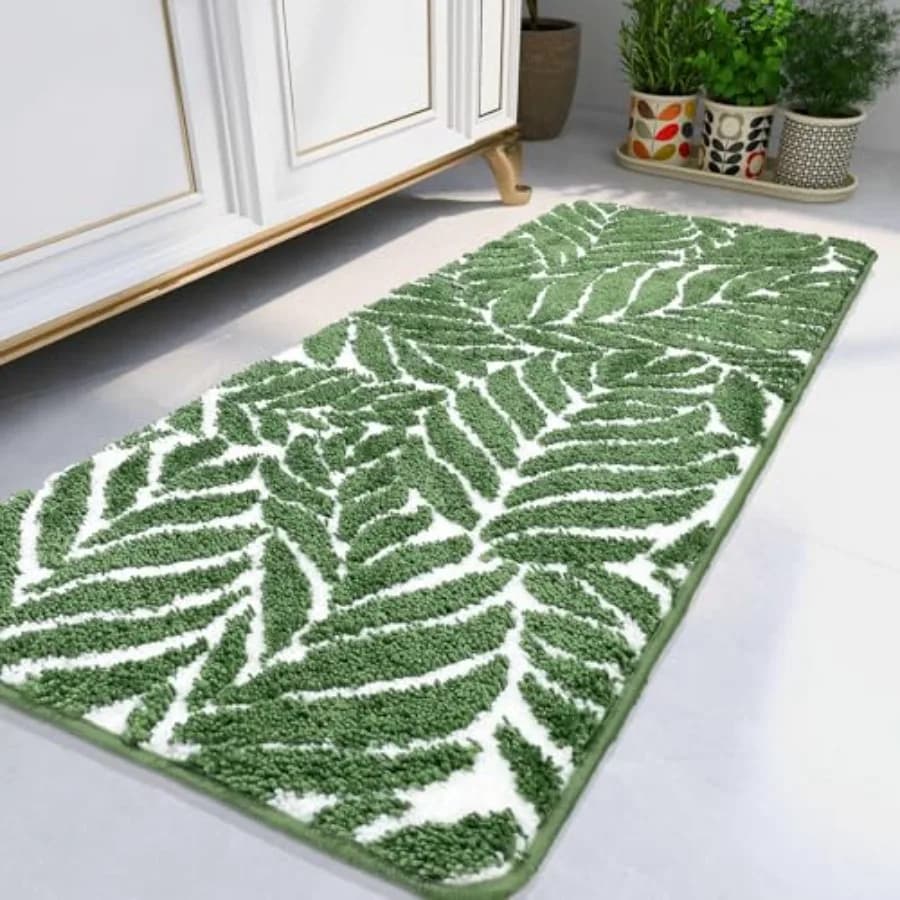 Tappeto Runner per Bagno - Tappetino Lungo Super Morbido Antiscivolo da 1,5 Metri, Tappeto Runner Carino per Bagno, Decorazione per Doccia con Grandi Foglie
