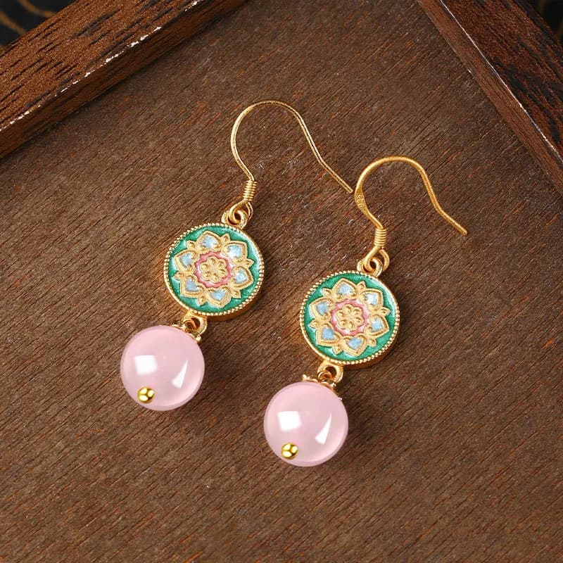 Orecchini con perline di giada rosa naturale, talismani vintage, placcati in oro 18 carati, gioielli veri, amuleto alla moda, regali di lusso per le donne