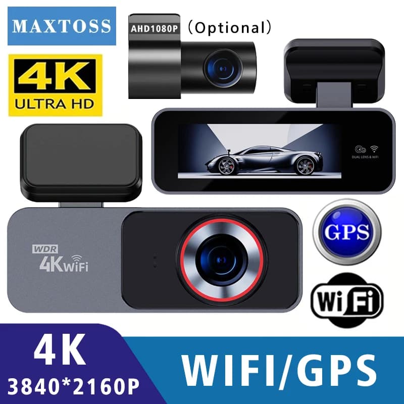 Dash Cam 4K 2160P GPS WIFI for car DVR Mini camera Dashcam Dual Lens Drive Recorder Black Box Monitoring 24 Hours Night Vision