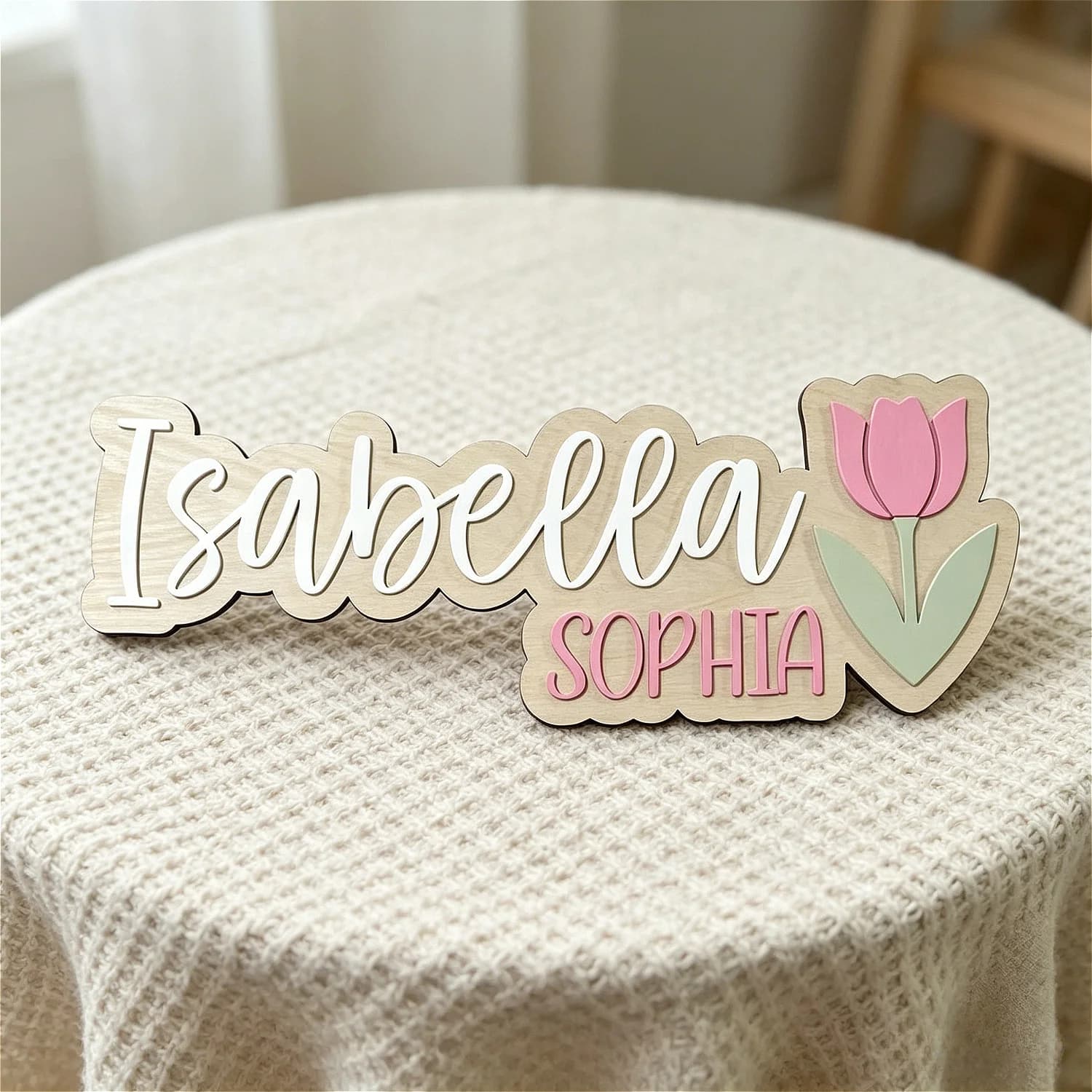1pc Customized Double-layer Wooden Surname Brand, Flower Shaped, Personalized Housewarming Gift, Holiday Gift