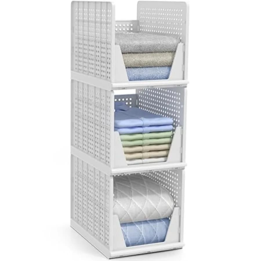 Cestini Organizzatori Impilabili in Plastica per Armadio, Dispensa, Bagno, Cucina e Garage, Contenitori con Apertura Frontale