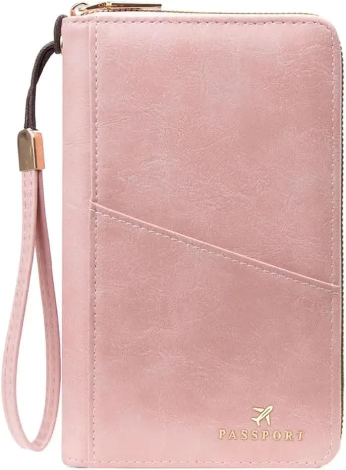 Porta Passaporto RFID con Scomparti per Carte da Viaggio - Custodia Rosa con Cerniera, Accessorio Essenziale