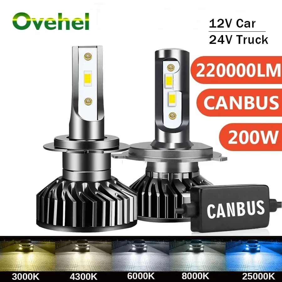 Fari LED Canbus OVEHEL H7 H4 220000LM 200W 12V 24V H1 H8 H9 H11 9005 9006 Hb3 Hb4 Lampadine LED per Auto 4300K 6000K 8000K