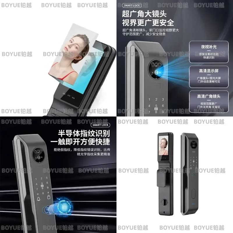 Smart 3D Face Recognition Fingerprint Door Lock with Peephole Camera Electronic Password Anti Theft Security System for Home