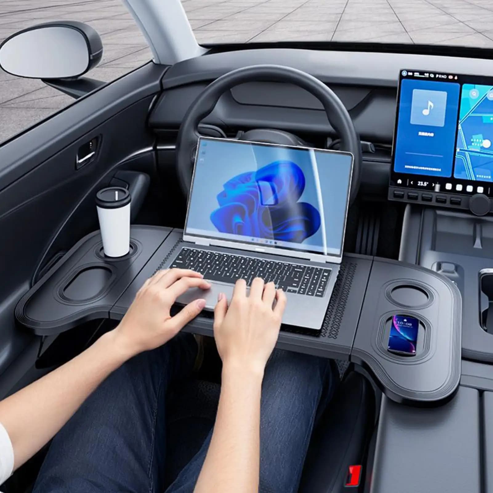 Scrivania pieghevole per laptop per auto, vassoio aggiornato, supporto per volante, tavolo da pranzo per viaggi, lavoro, campeggio, accessori per auto