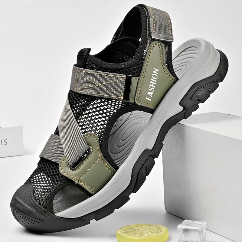 New Men's Breathable Mesh Outdoor Sandals – Adjustable Velcro Heel & Vamp Straps, Ideal for Beach, Travel, and Daily Casual Wear