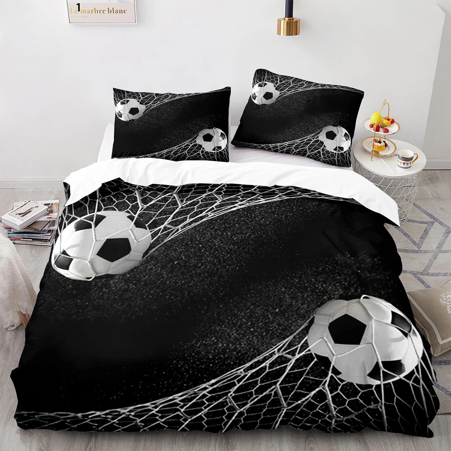 Football King Queen Copripiumino Set di biancheria da letto da calcio 3D per bambini Adolescenti Gioco di palla per adulti Copripiumino per appassionati di sport Copripiumino morbido
