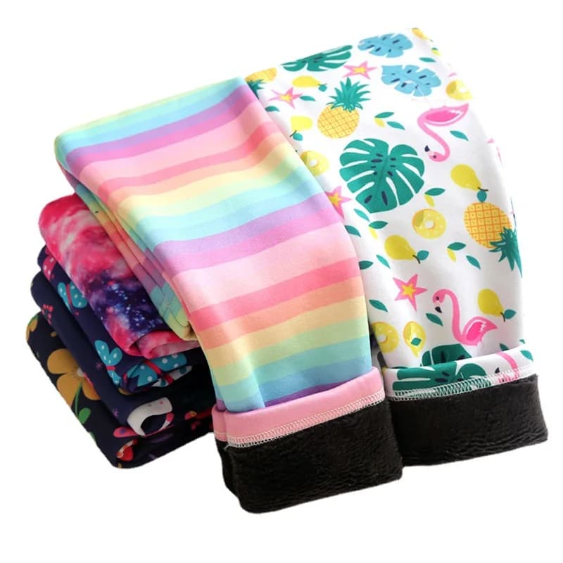 Pantaloni natalizi per bambini Modello unicorno Leggings dritti per bambina in velluto caldo addensato per l'autunno inverno