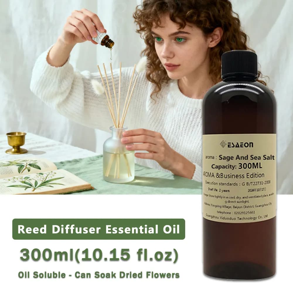 ESAEON 300ml (10.15 fl.oz) Olio Essenziale di Salvia e Sale Marino/Cedro, per Diffusore a Bastoncini, Aromaterapia Senza Fiamma e Diffusore Senza Acqua