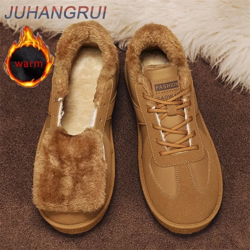 Scarpe invernali da uomo in cotone a piedi nudi Stivali da uomo in cotone foderato in pile alto Scarpe casual calde e spesse Scarpe da trekking all'aperto antiscivolo