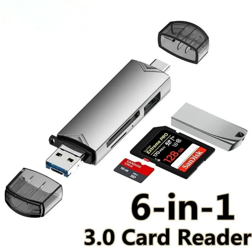 6 in 1 USB 3.0 Type C SD TF Card Reader Micro USB Flash Drive Adapter 5Gbps High Speed Transfer Multifunction U Disk Card Reader
