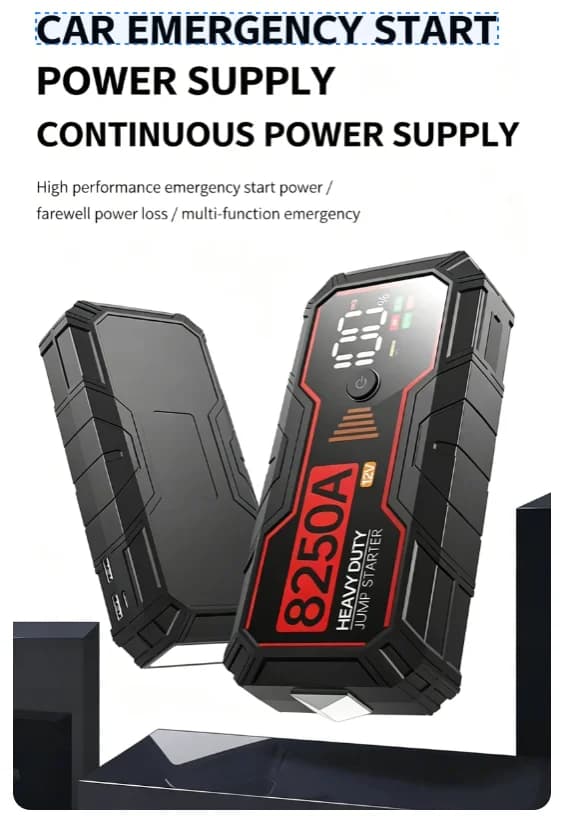 Avviatore d'emergenza per auto Heavy Duty 8250A 12V, avviamento istantaneo a zero tensione, caricabatterie portatile e illuminazione di emergenza, adatto per motori a benzina da 8.0L/7.0L
