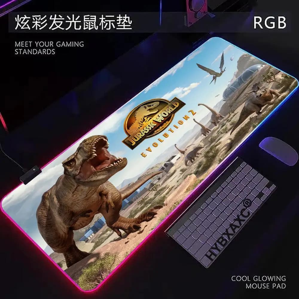 HD RGB Super Jurassic World Evolution 2 Mouse Pad Anime Gaming Mouse Pad LED Table Pads Backlit Rubber Desktop XXL RGB Desk Mats