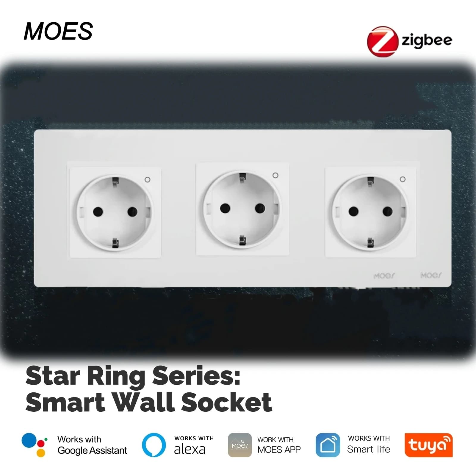 MOES Tuya ZigBee Serie Star Ring: Presa a Muro Intelligente EU, Set Combinato da Incasso con Pannello, Compatibile con Alexa e Google Home