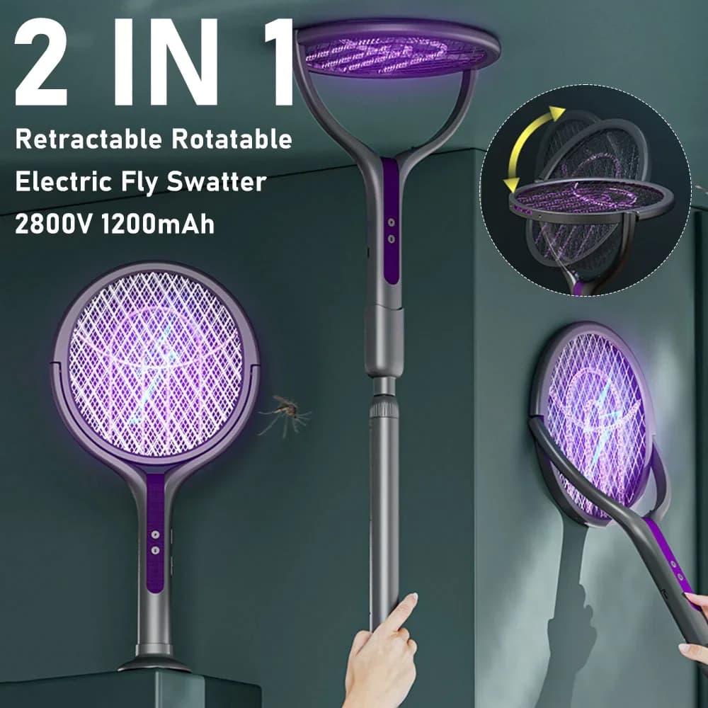 1200mAh Mosquito Killer Reloadable Electric Scacciamosche Testa Rotante Anti-Zanzara Racchetta With Fly Trap Lamp Catcher insects