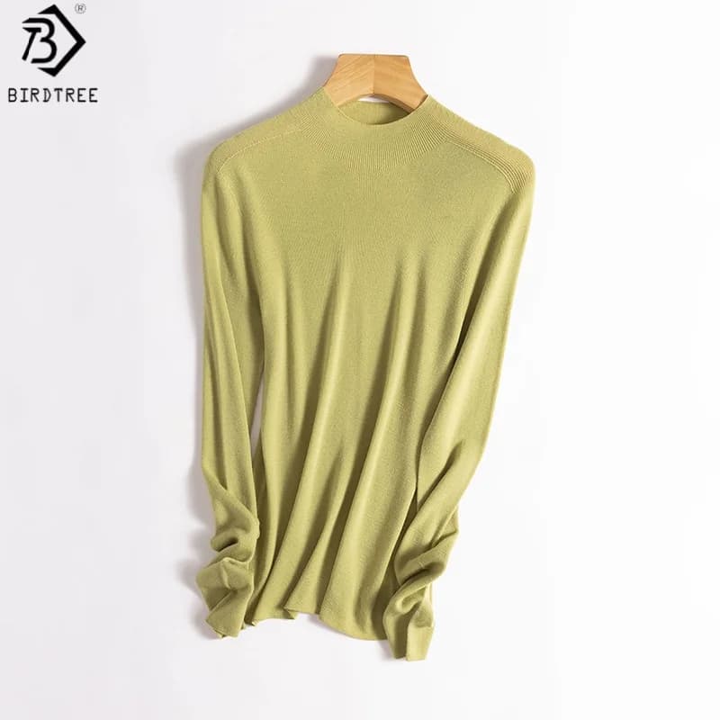 Maglia in 100% Lana di Pecora Birdtree, Maglietta a Collo Alto da Donna a 18 Maglie, Lavorazione a Maglia, Manica Lunga, Autunnale T59316JF