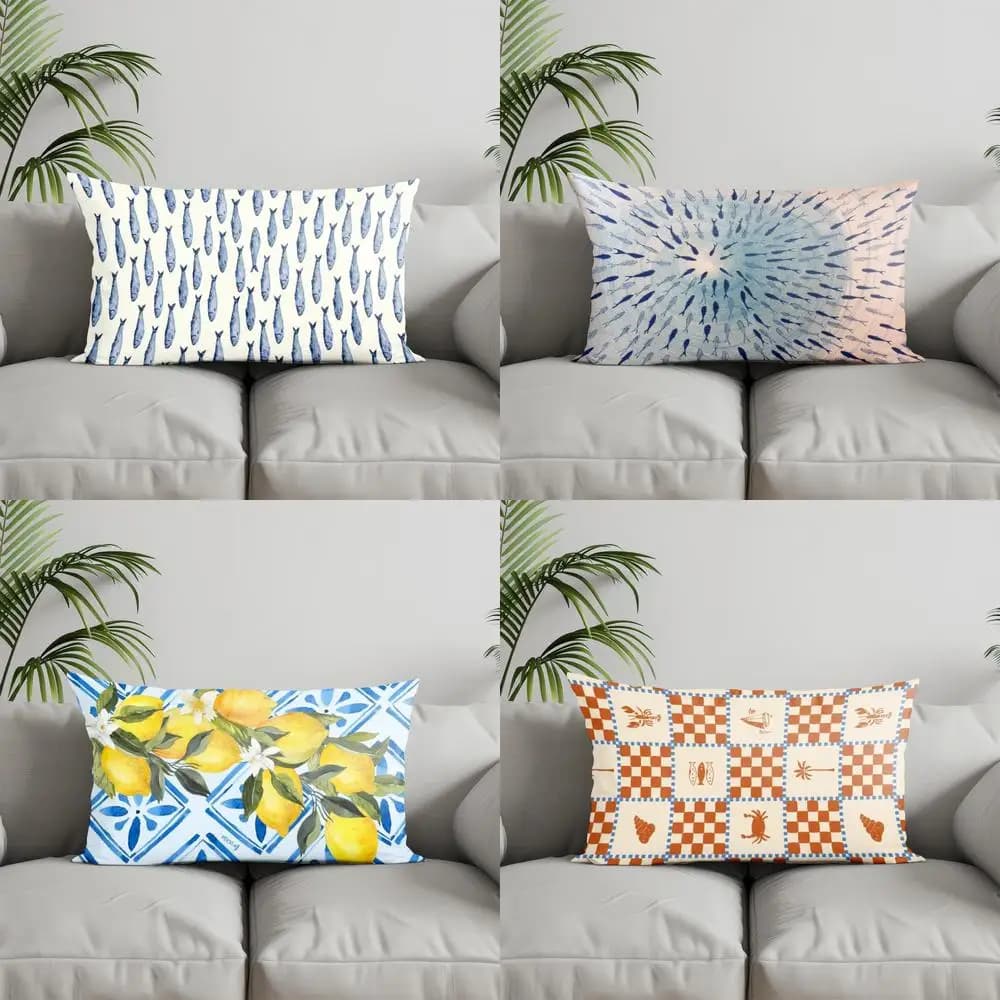 Decorazioni per la casa Cuscino rettangolare con motivo a pesci blu adatto per divano camera da letto Cuscino per auto Cuscino per schienale rettangolare