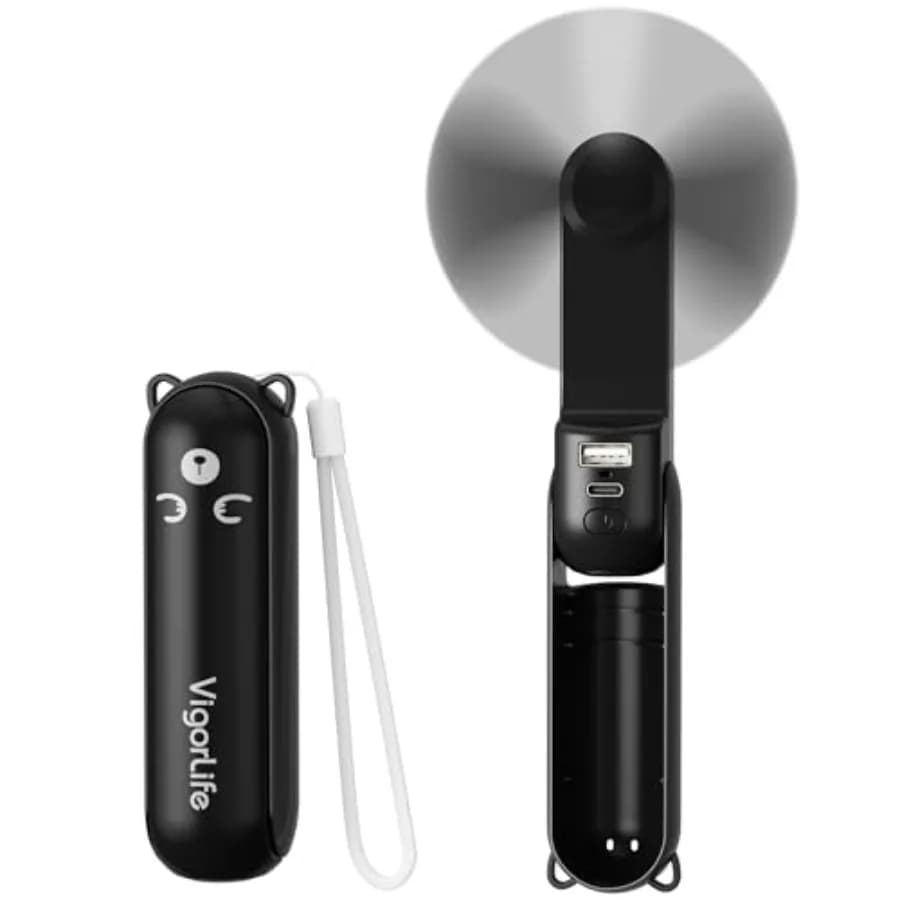 Portable Fan, Mini Handheld Fan with Power Bank, Cute USB Rechargeable Pocket Fan, Foldable Small Cooling Fan with LED Light, P