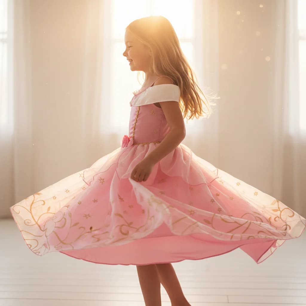 Adorabile Abito da Principessa Rosa con Rosa 3D in Vita, Regalo Ideale per Damigella, Concorso di Bellezza, Compleanno, Carnevale, Costume per Feste