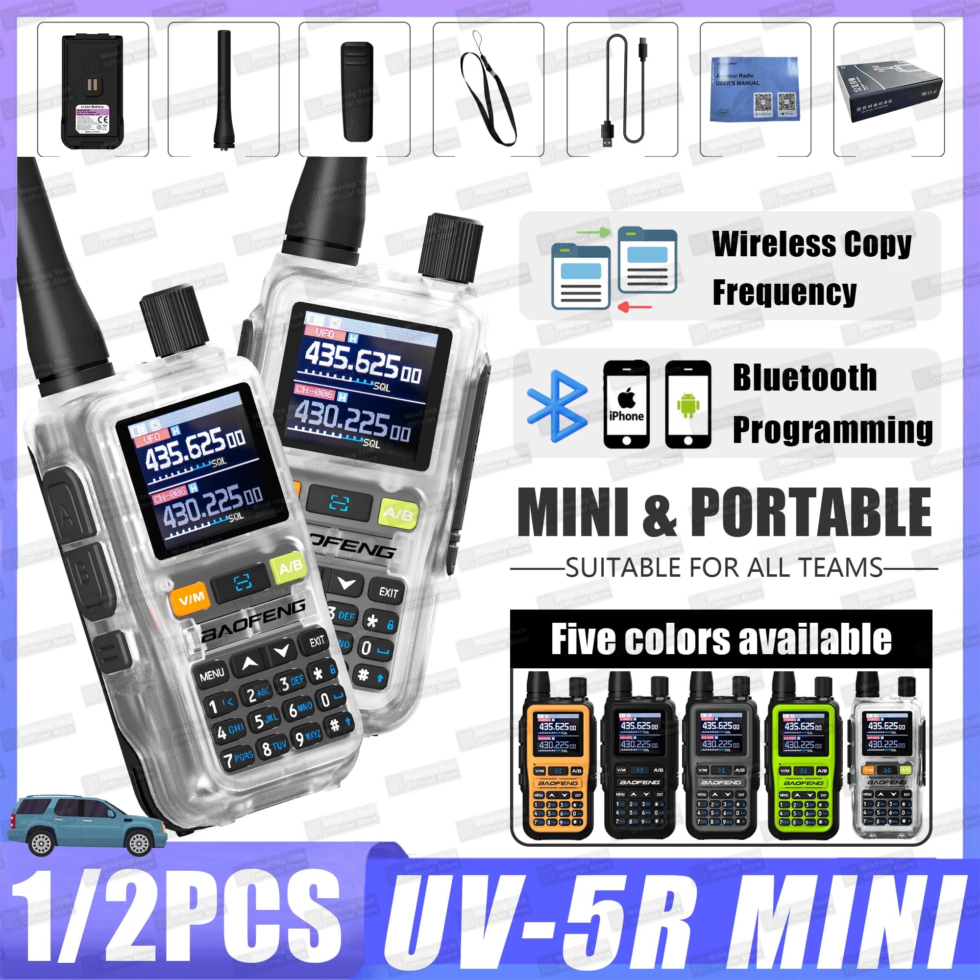 Baofeng 5R Mini Walkie Talkie Multi Bande Programmazione Bluetooth Tipo-C Radio portatile Mini ma versatile Adatto a tutte le squadre